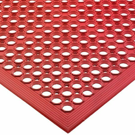 SAN JAMAR KM1200 EZ-Mat 3' x 5' Red Grease-Resistant Floor Mat with Beveled Edge - 1/2'' Thick 167KM1200RD